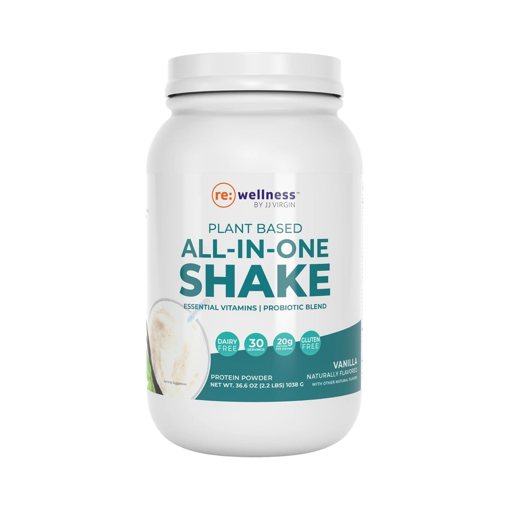 Reignite Wellness by JJ Virgin Birdn 124; Vanilla Plant- based All- in- One Shake Birdn 124; New & Ulepszony Proch Protein Plant Formuły, Witaminy, Minerały, Zielone & Aminos Birdn 124; 20g Protein Plant
