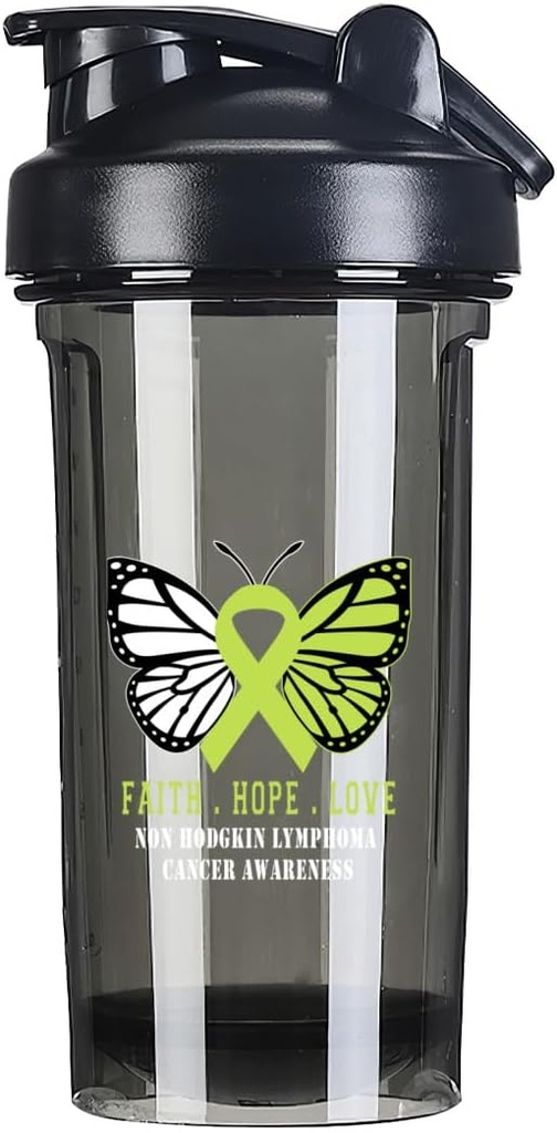 Butterfly Non Hodgkin chłoniak Nowotwór Świadomość 18 Ounce Shaker Butelka Drink Mixer Leak- odporne przed treningiem protein shakes posiłek shakes Butelki wymiany 500ML / 18 Oz Black & -3 & -3