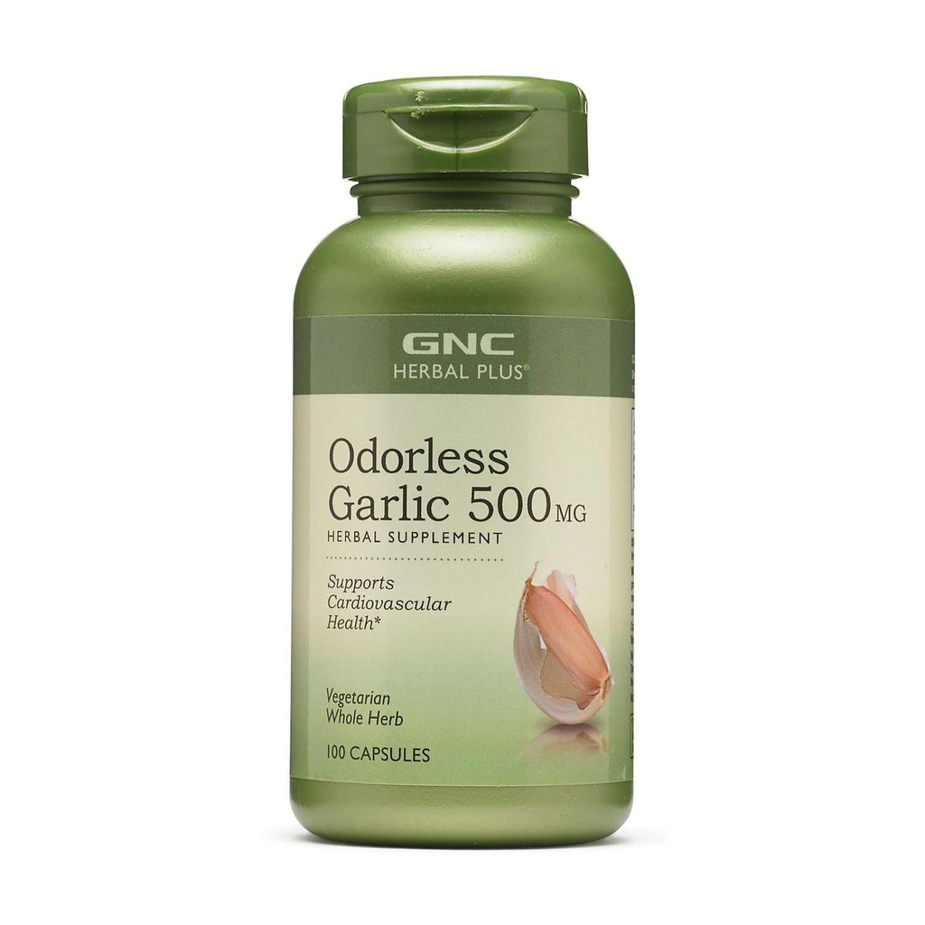 GNC Herbal Plus Czosnek bezogonowy 500 mg suplement, wegetarianin, Wspiera zdrowie układu krążenia, 100 Służenie