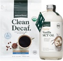 Natural Force Organic Clean Decaf Coffee + Creamy Vanilla MCT Oil Bundle - Aflavored MCT Creamer & Mold & Mycotoxin Free Coffee - Non-GMO, Keto, Paleo i Vegan - 12 Oz Bag i 16 Oz Butelka szklana