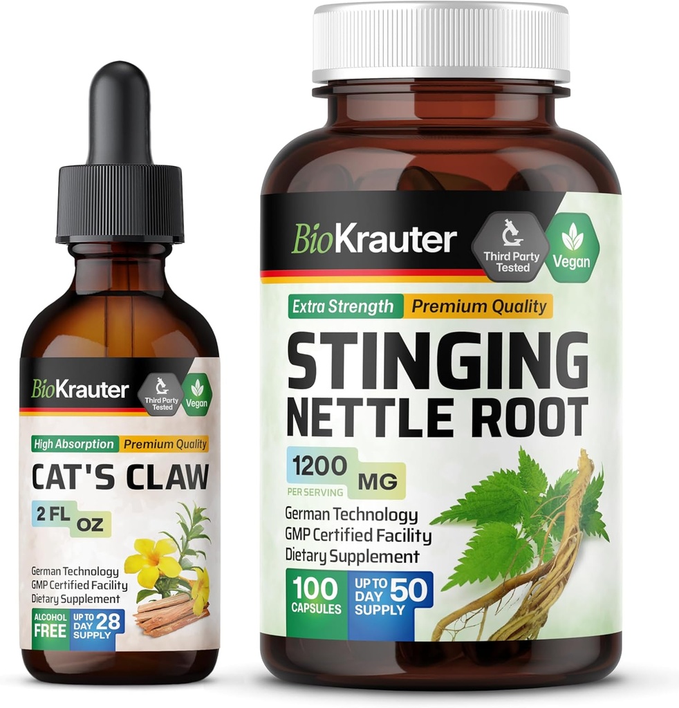 BIO KRAUTER Koty Pazur Tincture 2 Fl. Oz. & Stinging Nettle 100 kapsułki