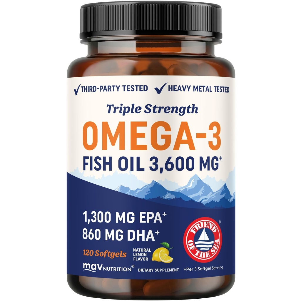 Triple Force DHA Omega 3 Fish Oil 3600 mg Size 124; Ponad 2100mg Omega-3 Kwasy tłuszczowe z 860mg DHA Equipment 124; 1300mg EPA Acids 124; Najlepsze podstawowe Kwasy tłuszczowe 124; Premium Wild Caught & Burpless Fish Oil 124; 120 ct.