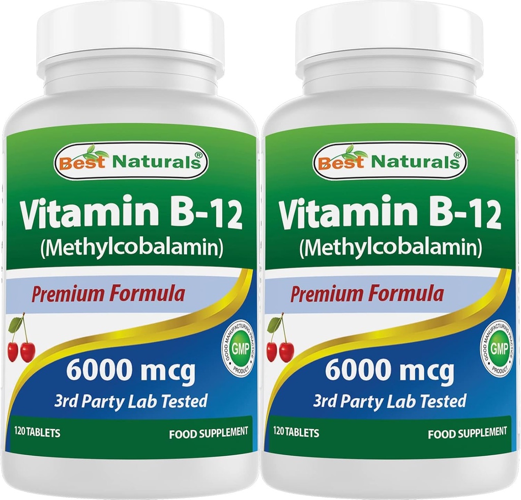 Najlepsi naturalni Witamina B- 12 jako Metylokobalamina (Metylkobalamina B12), 6000 µg 120 tabletek podjęzykowych (120 liczenie (opakowanie po 2))