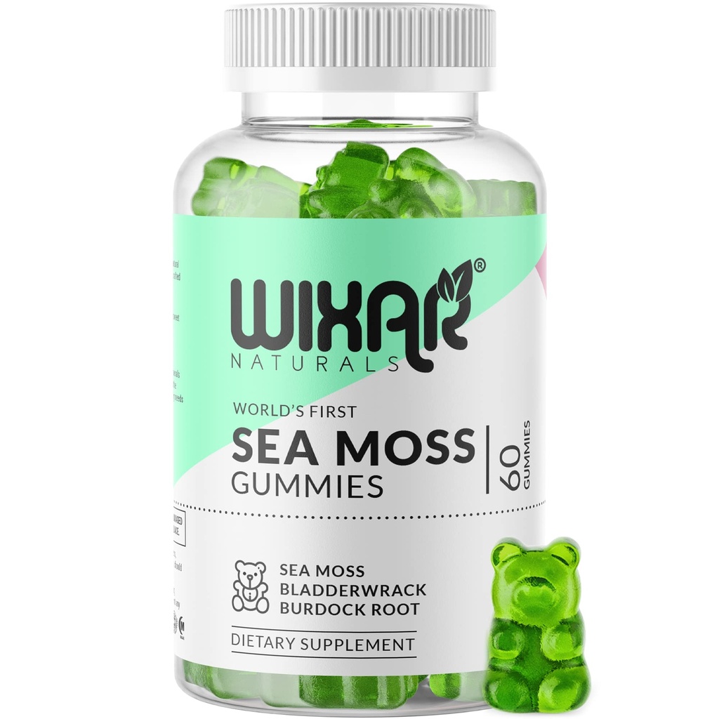 WIXAR NATURALS Sea Moss Gummies - Natural Irish Sea Moss and Bladderwrack with Burdock Gummy - 60 Gummies - Vegan - Healthy Immune, Gut & Overall Wellness Support - Herbal Alkaline Supplements