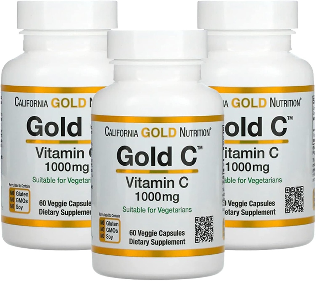 Gold C by California Gold Nutrition - USP Grade Vitamin C Supplement - Immune Support & Seasonal Wellness - Vegetarian Friendly - Gluten Free, Non-GMO - 1000 mg - 60 Veggie Capsules, 3 Pack