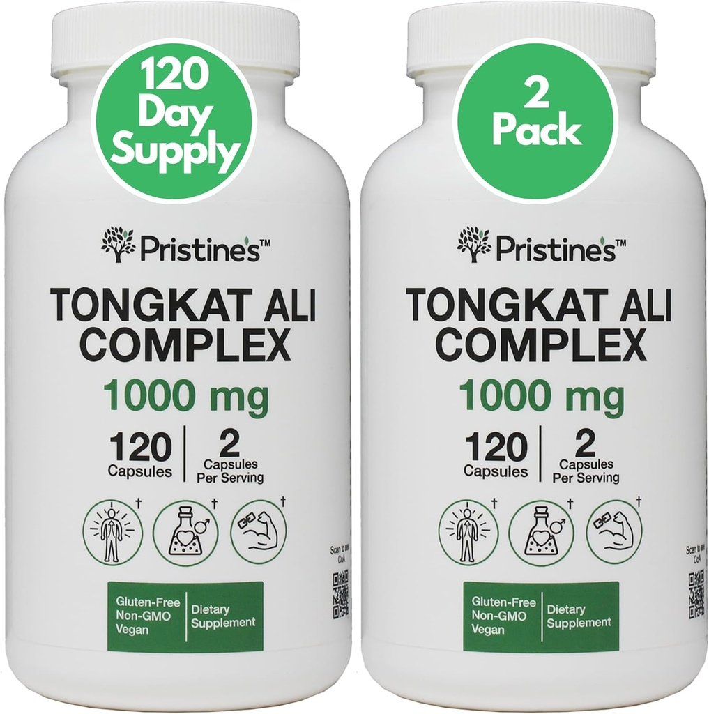 PRISTINE 's Tongkat Ali 1000MG Extract Capsule Supplement (2- Pack) -30 Day Supply - Athletic Performance Support - Mens Health & Lean Muscle Mass - Wsparcie odporności