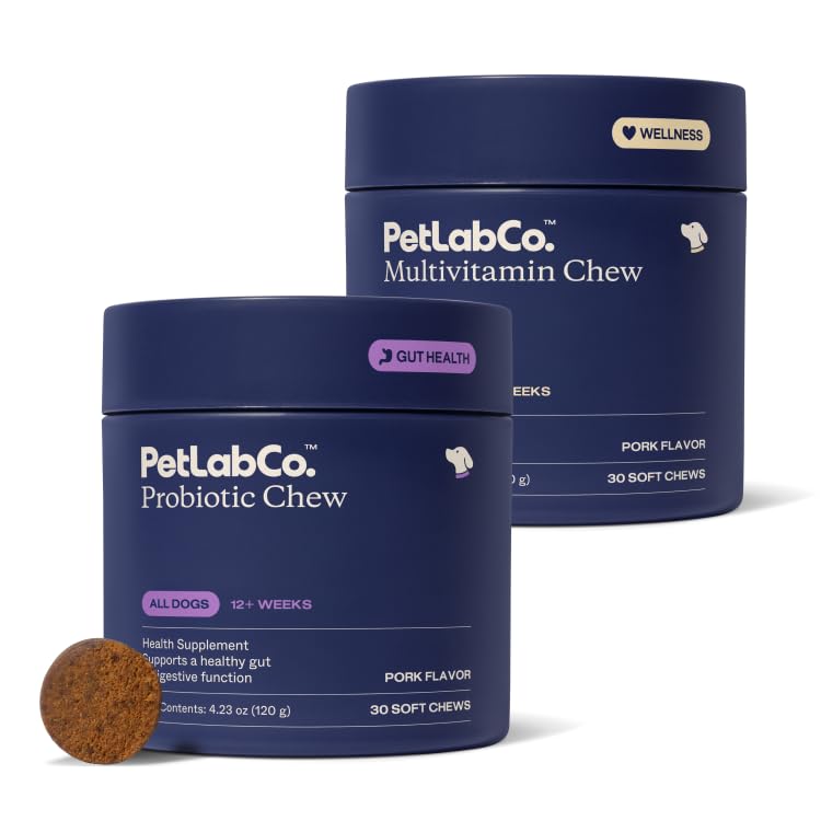 PetLab Co. - Multi- Witamina i Psy Probiotyczne: Żute Multivitaminy dla psów Wsparcie Zdrowia & Psy Probiotyki do wspierania Swędzonej Skóry, Okazjonalne luźne narzędzia, i zdrowej produkcji Yeast
