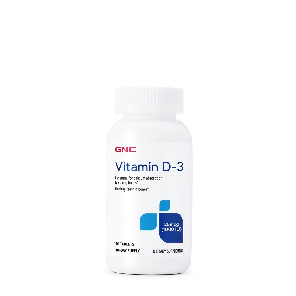 GNC Witamina D-3 25mcg, Wspiera zdrowe zęby i kości, 180 tabletek
