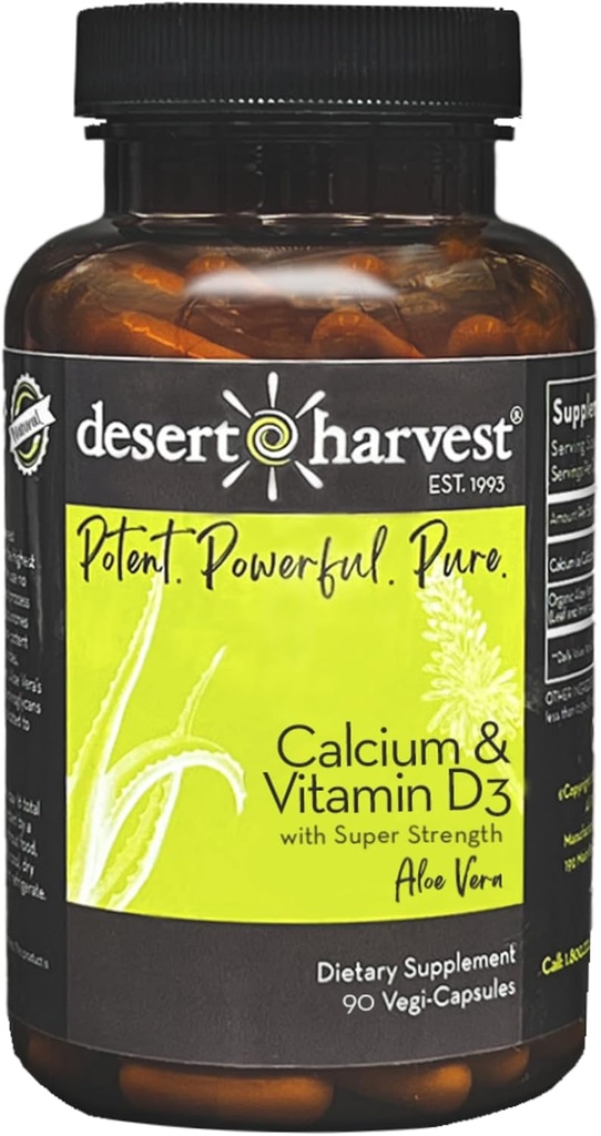 Desert Harvest Wapnia Carbonian 250 mg + Witamina D3 100 j.m. Suplement z Aloe Vera do wchłaniania, 90 Kapsułki