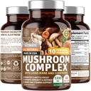 N1N Premium Mushroom Complex [10X Powerful Mushrooms] z Reishi, Lions Mane, Cordyceps, Chaga, Turcja Ogon i Maitake do wsparcia zdrowia, Funkcje mózgu i poziomów energii, 60 Veg Caps
