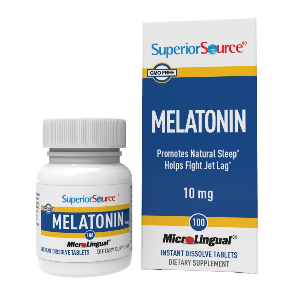 Superior Source Melatonin 10 mg - Healthy Sleep Supplement Supplement for Adult - Formuła melatoniny z rumiankami i rumiankami Relaxation & Resteful Sleep - 100 Podjęzykowe tabletki rozpuszczające