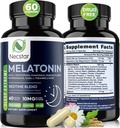 Necstar Melatonin 10mg, Sen Pomoc dla dorosłych, Dodatkowa siła z Ashwagandha, Magnez, L- Theanine, GABA, Lemon Balm i Rumomile Sleep Supplement Supplement, Wegan, Non-GMO, Gluten- Free, 60 Kapsułki