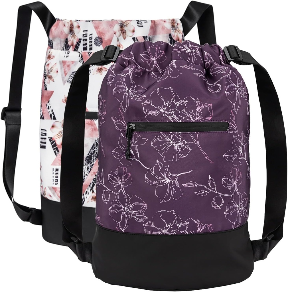[2- Pack] Flex Cinch Drawstring Gym Bag dla kobiet z graficznych wzorów 124; Trwały lekki Gym Cinch Bags 124; Wielki dla Gym Bag, Podróżowanie i Noclegi