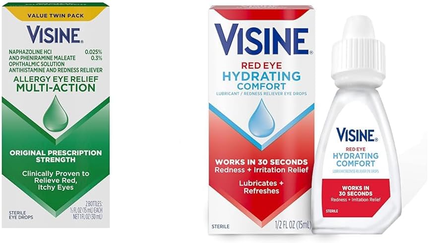 Visine Alergy Eye Relief Drops Red Eye Hydrating Comfort Drops, 0,5 fl. oz (Opakowanie po 2)