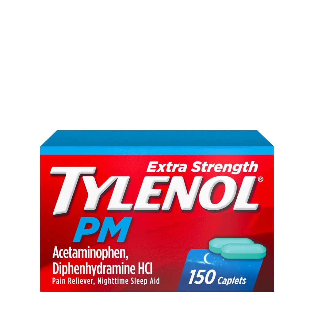 Tylenol PM Extra Strength Nighttime Pain Reliever & Sleep Aid Caplets, 500 mg Acetaminophen & 25 mg Diphenhydramine HCl, Relief for Nighttime Aches & Pains, Non-Habit Forming, 150 ct