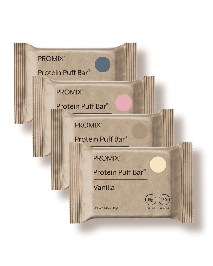 ProMix Nutrition Protein Puff Bars - Variety Pack - Vanilla, Czekolada, Truskawka, Borówka - Marshmallow Crispy Treat - Wysokie białko i niskie kalorie - 12 Barów