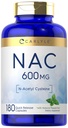 Carlyle NAC N- Acetyl Cysteine 600mg XI124; 180 Kapsułek XI124; z Peppermint XI124; Suplement do Formy Wolnej XI124; Non-GMO, Gluten Free
