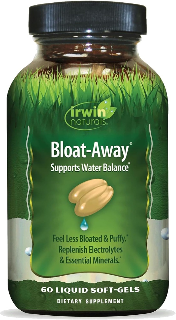 Irwin Naturals Bloat- Away - 60 Płynne Softgels - Wsparcie równowagi wodnej - Uzupełnianie elektrolitów i minerałów
