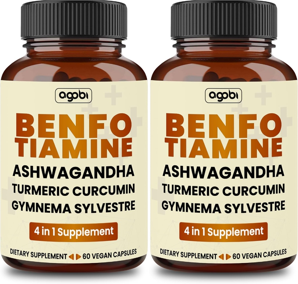 Benfotiamina 600mg Suplement - 2 Miesiące dla systemu trawiennego, produkcji energii i immunologicznego - Mieszane kurkuminy kurkuminowe, Ashwagandha Gimnastyka korzeniowa i organiczna Sylvestre - 2 opakowania po 60 kapsułek