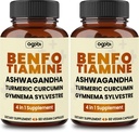 Benfotiamina 600mg Suplement - 2 Miesiące dla systemu trawiennego, produkcji energii i immunologicznego - Mieszane kurkuminy kurkuminowe, Ashwagandha Gimnastyka korzeniowa i organiczna Sylvestre - 2 opakowania po 60 kapsułek