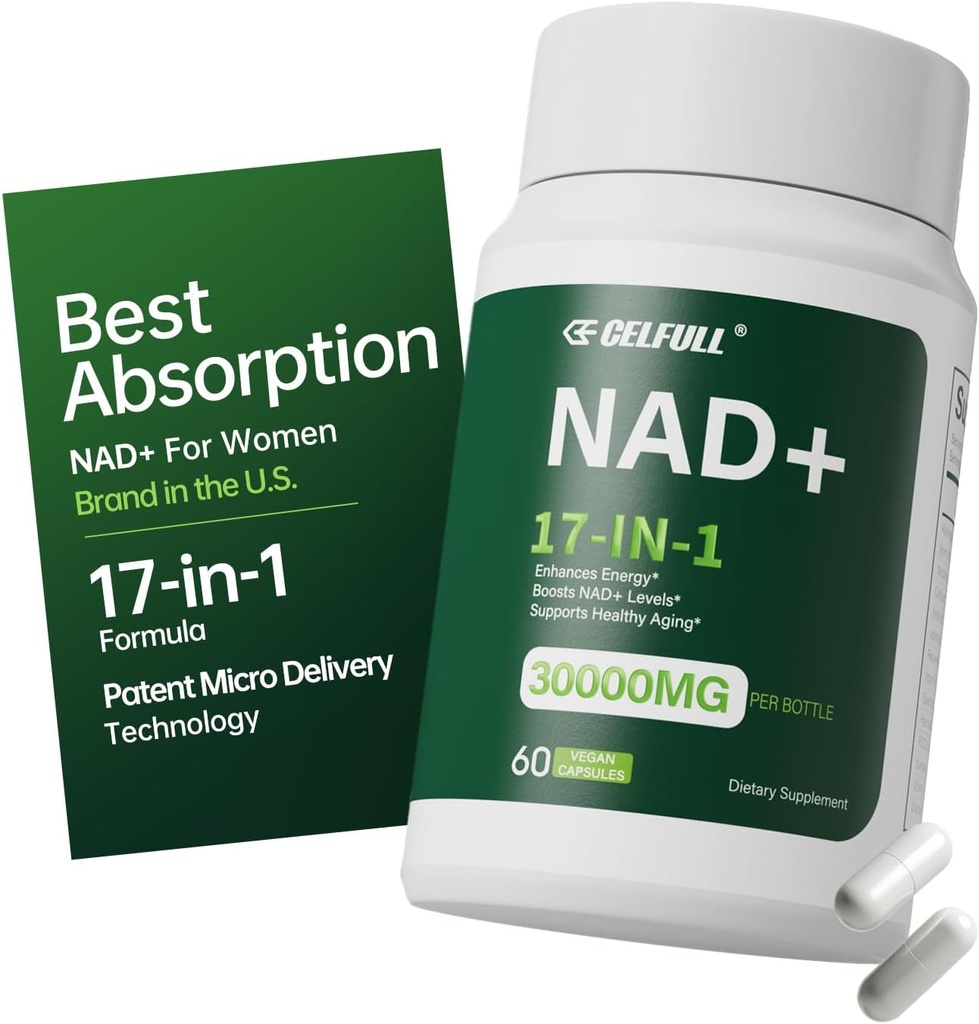 Suplement CELFULL NAD dla kobiet NMN Alternatywny resweratrol, Nikotynamid Ribozyd, Quercetin- NAD + Wzmacnianie dla anty-starzejącej się energii komórkowej & Stamina- 30000mg / butelkę