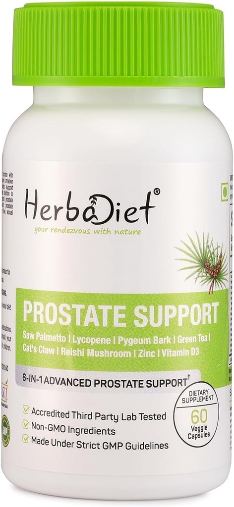Saw Palmetto Prostate Support 60 Capsules| Blend of Saw Palmetto,Pygeum Bark, Green Tea,Lycopene,Cat's Claw&Reishi Mushroom Extract