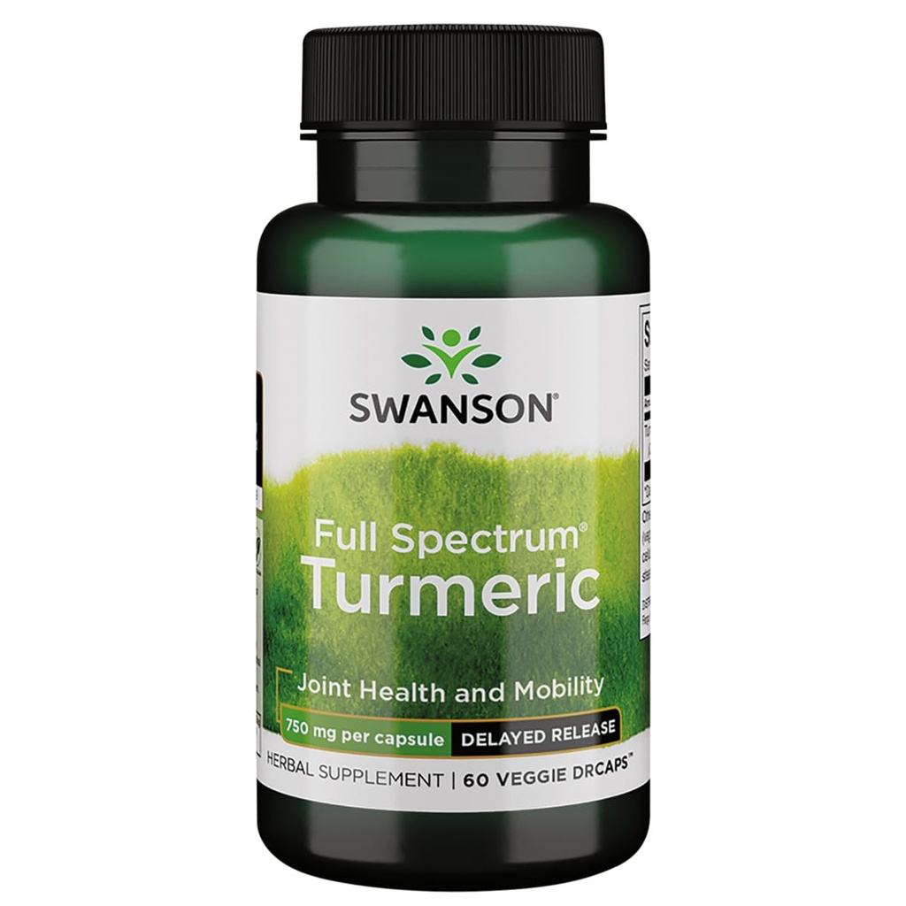Swanson Full Spectrum Turmeric Opóźnione uwolnienie 750 Miligramy 60 Kapsułki Veg