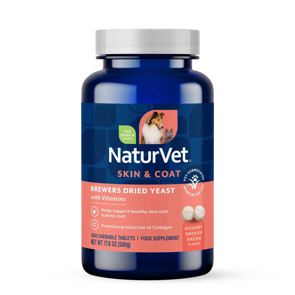 NaturVet Brewers Suszony Yeast Formuła z czosnku Flavoring Plus witaminy dla psów i kotów, Chewable Tablets, Made in USA z Globally Źródło składników 1000 Hrabia
