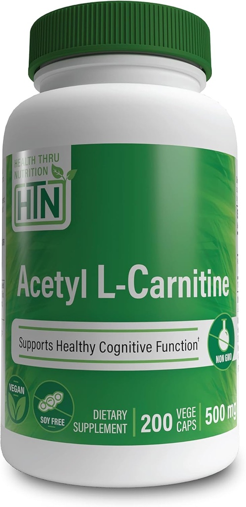 Zdrowie Thru Nutrition Acetyl L- Carnitine 500mg 200 Kapsułki 124; Wspomaga Cognition & Mental Funkcje 124; Pamięć i uwaga 124; Non-GMO, 3. Tested Party, Hipoalergenne, Gluten Free, Soy Free, Wegan