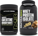 Monowodzian NutraBio Creatine, izolat nieflaworyczny, 300g i białko serwatki, karmel waniliowy, suplement Bundle - energia mięśniowa, wzrost mięśni, odzysk i siła