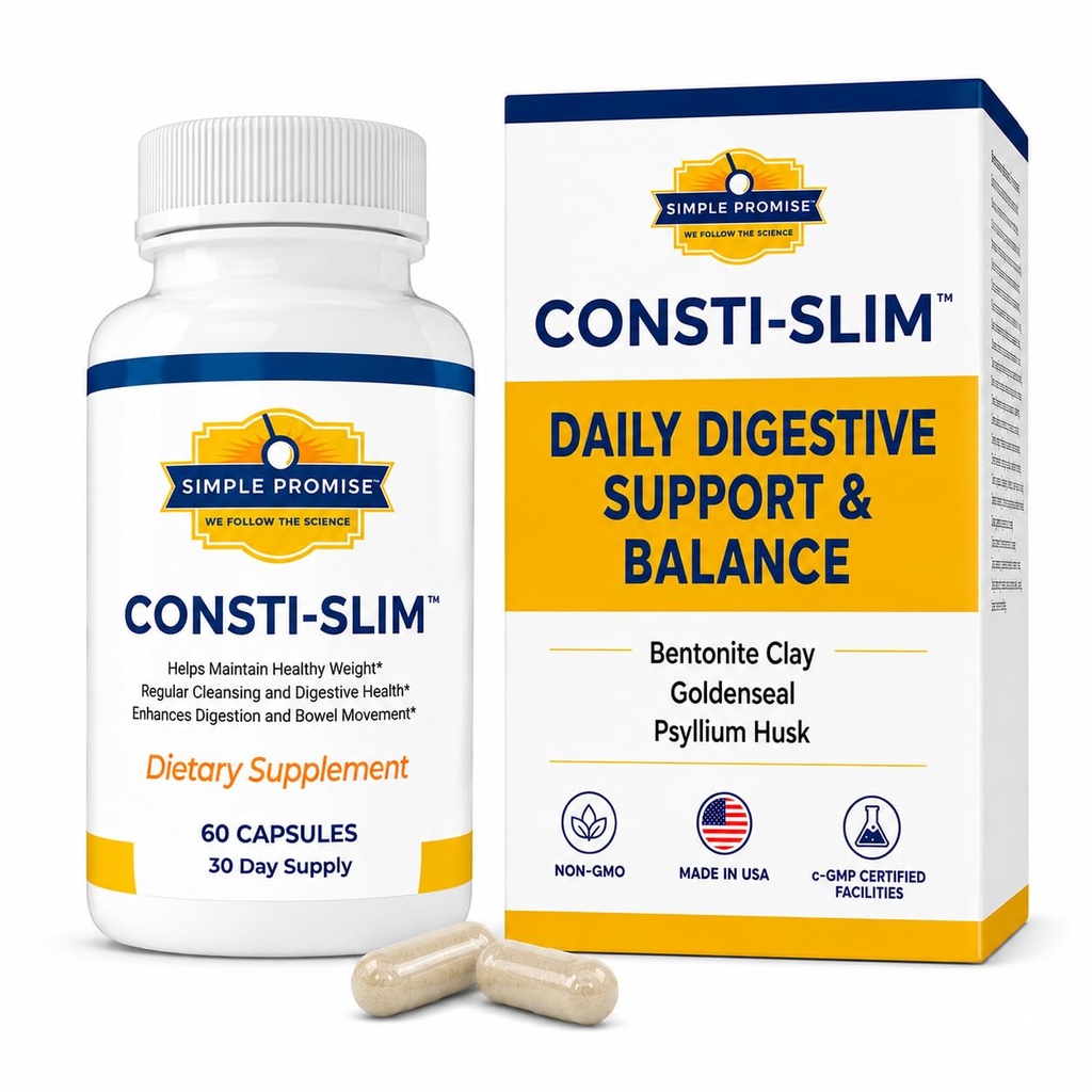 Prosta obietnica - Consti- Slim - Natural Digestive Health and Wellness Support - Promotes Healthy Enzyme Activity, 60 kapsułki