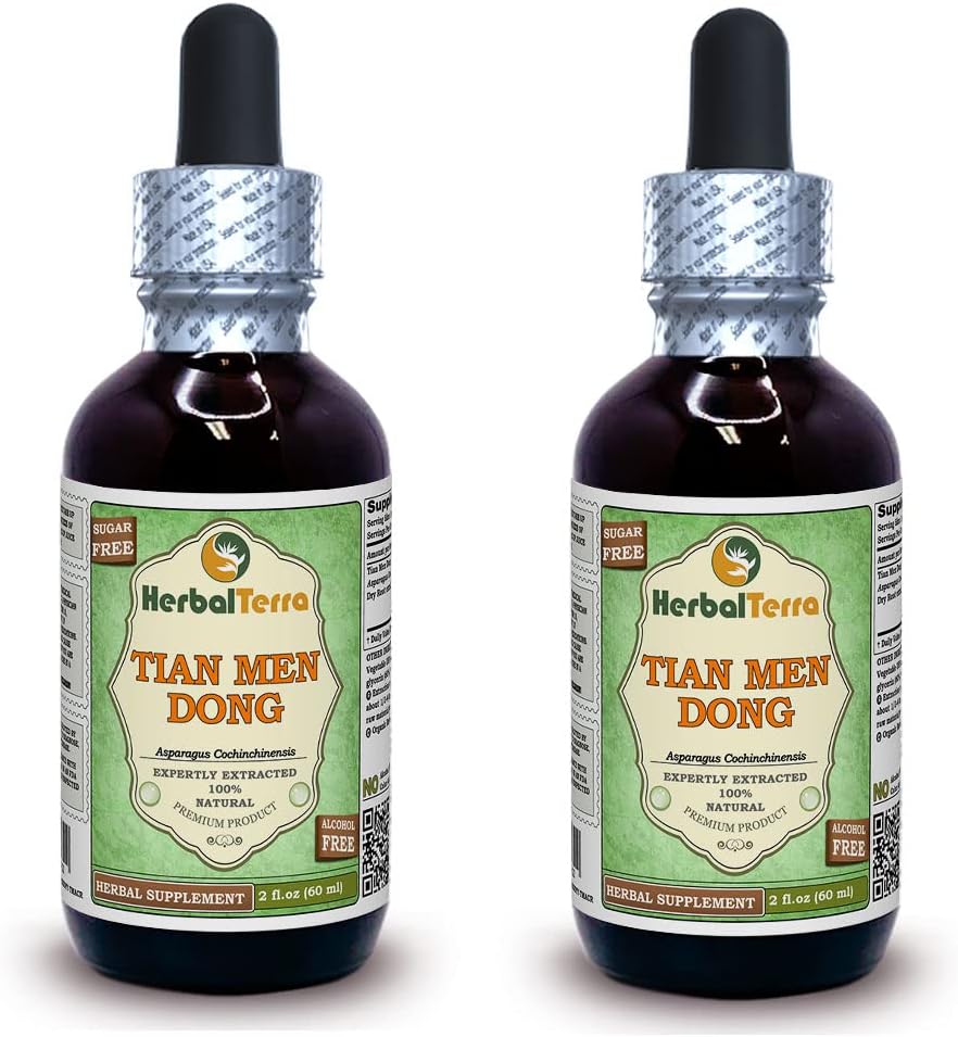 Tian Men Dong, Asparagus (Asparagus Cochinchinensis) Glycerite, Suszony proszek korzenny, wolny od alkoholu ekstrakt płynny (Nazwa firmowa: HerbalTerra, Proudly Made in USA) 2x2 fl.oz (2x60 ml)