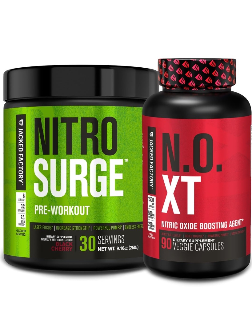 Jacked Factory Nitrosharge Pre- Trening w Black Cherry & N.O. XT Wzmacniacz tlenku azotu dla mężczyzn i kobiet