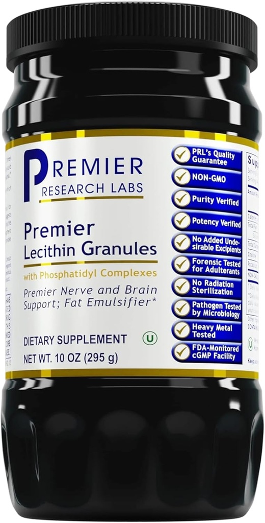 Premier Research Labs Lecithina Granules - Soy Lecithin Granules, Suplement Lecytyny, Lecytyna do Pieczenia, Nie GMO, Food Grade Fosfolipid for Brain & Nerve Support - 10 oz
