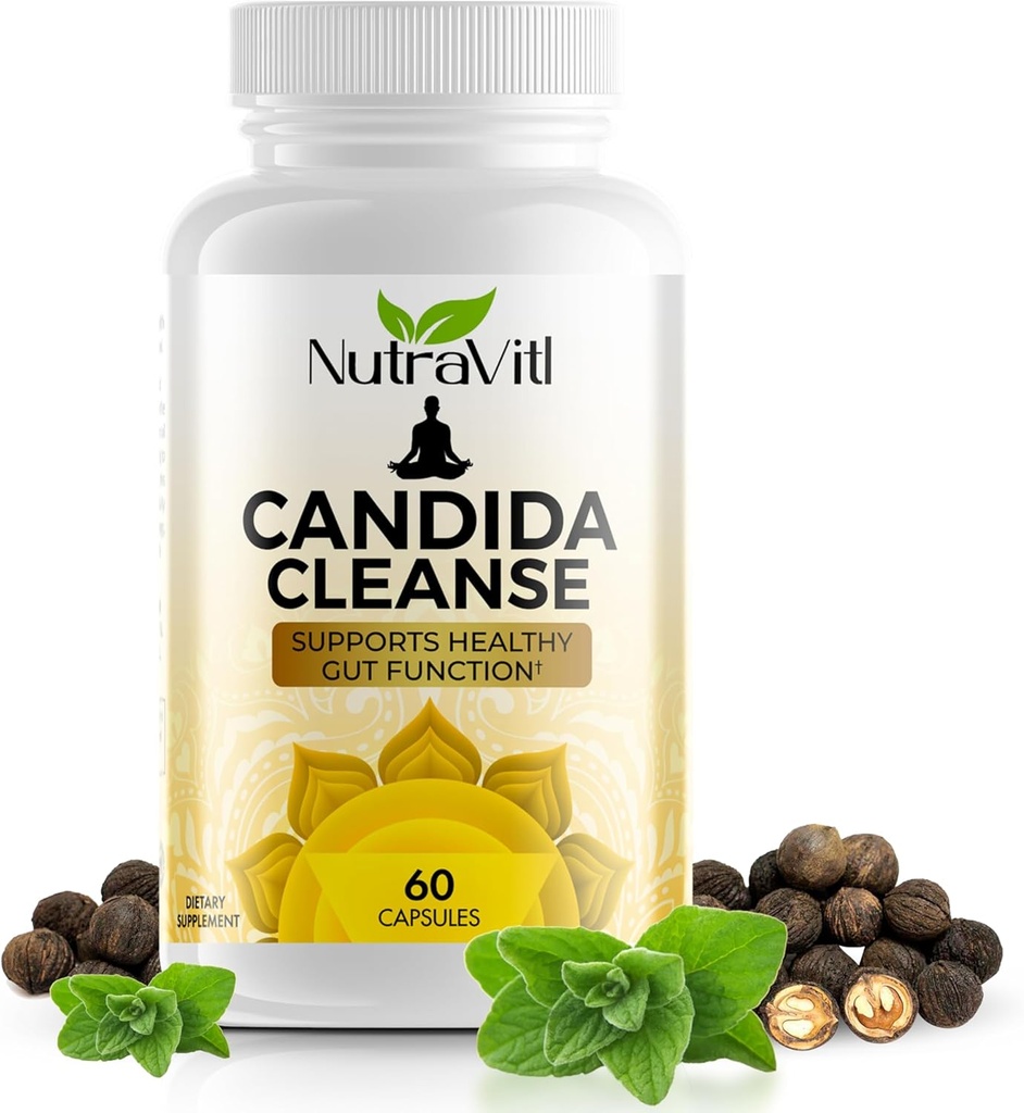 Candida Cleanse (60 kapsułek) Advanced Intestinal Overgrowth Detox - obejmuje Oregano Leaf, Wormwood, Black Walnut - Promotes Digestive Health & Regularność dla kobiet i mężczyzn