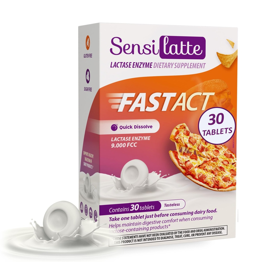 Lactase Enzyme 30 Tablets No Flavor - 9.000 FCC - Sensilatte - Szybkie rozpuszczenie - Pomaga z Digestive Comfort - Prati Donaduzzi