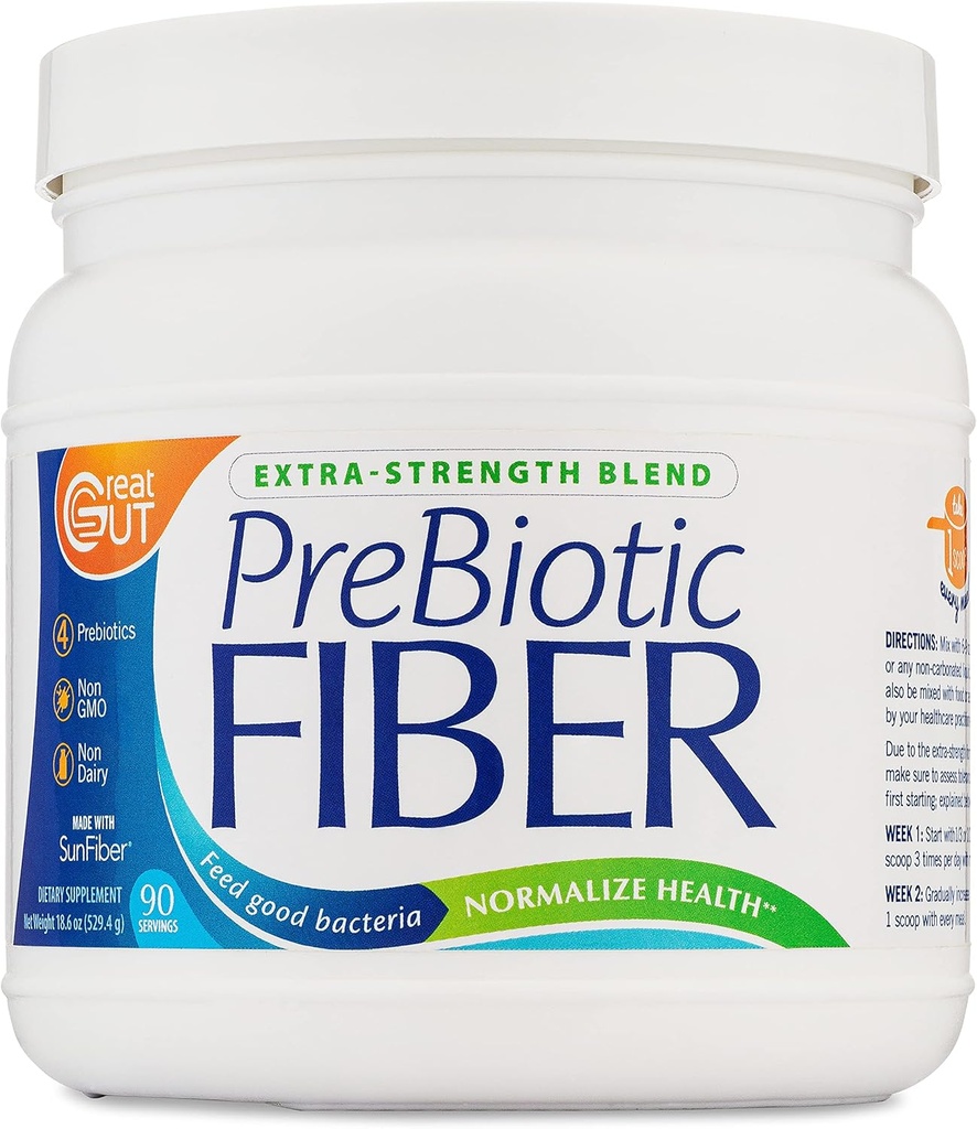 Great Gut - Prebiotyczny proszek włóknisty, Unflavored Prebiotic Fiber z włókna słonecznego, 18.6 Ounces, 90 Słupki