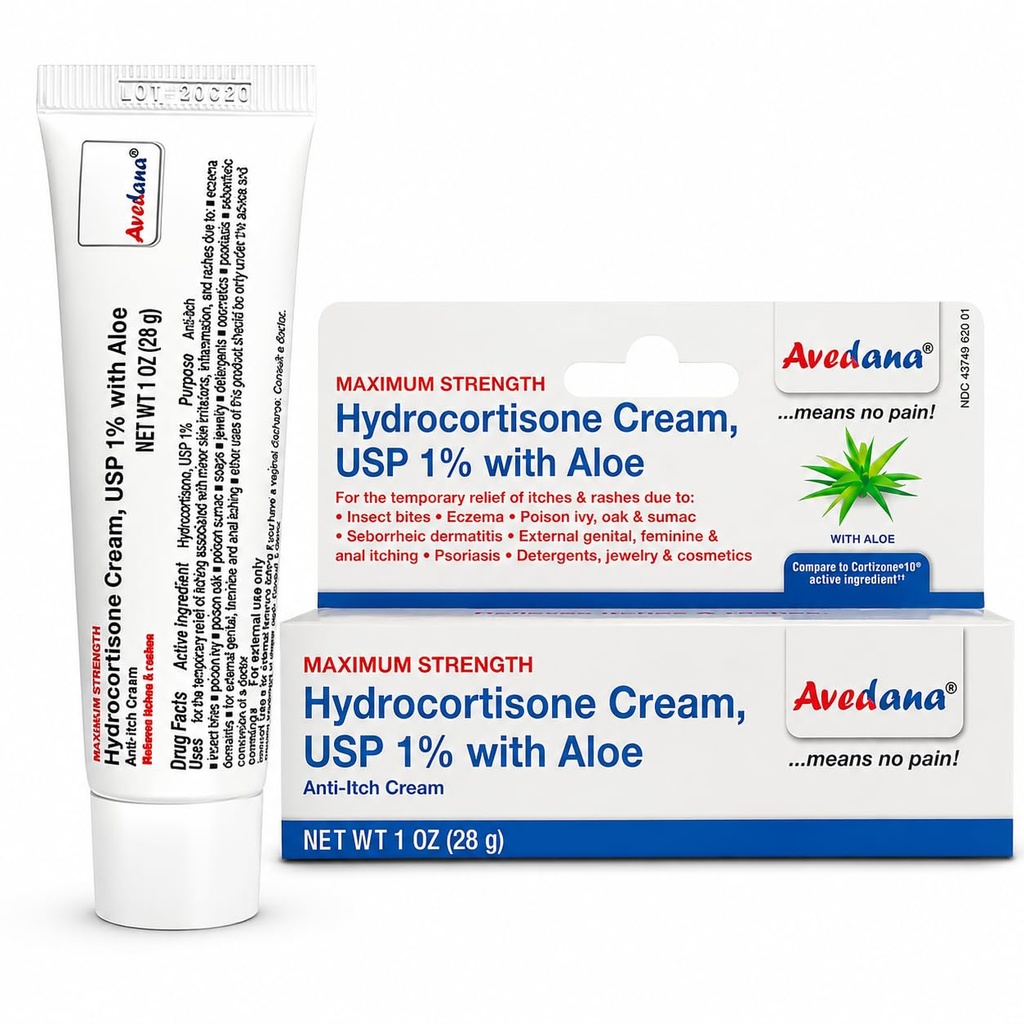 Krem hydrokortyzonu - 1 krem z wyprysku z Aloe Vera - Premium Anti Itch Cream Extra Siła - Idealny do wysypki, swędzenie, ugryzienia owadów, skórki, detergenty, biżuteria