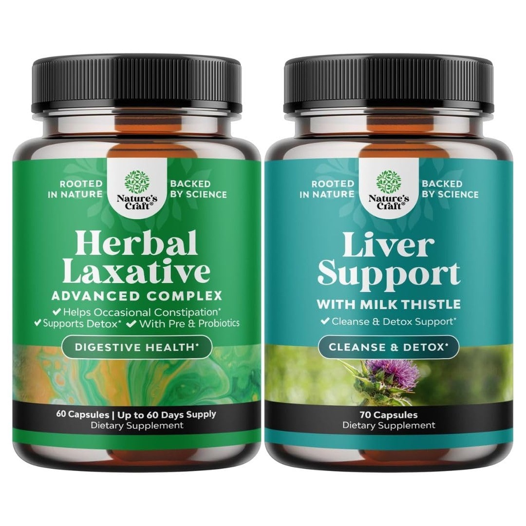 Zestaw Herbal Laxative Kapsułki z probiotyki i wątroby Cleanse Detox & Repair Formuła - Natural Colon Detox Digestive System wsparcia - Herbal Liver Supplement with Milk Thistle