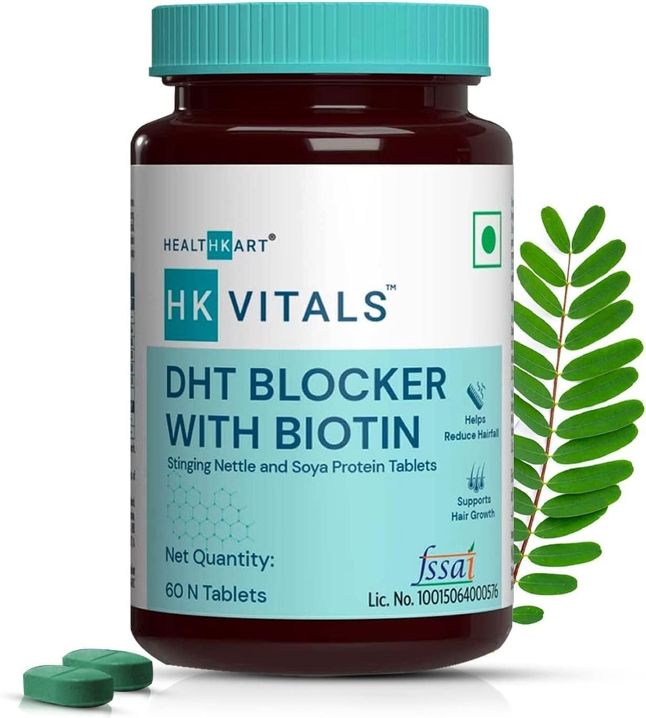 QURA DHT Blocker z Biotin, Stinging Nettle i białka SOYA, pomaga zmniejszyć wypadanie włosów, Stymuluje wzrost włosów, Opakowanie po 60 tabletek