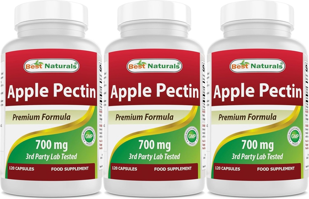 Najlepszy przyrząd Apple Pectin 700 mg - Fiber dietetyczny - Wsparcie jelitowe - 120 Kapsułek (120 sztuk (opakowanie po 3))
