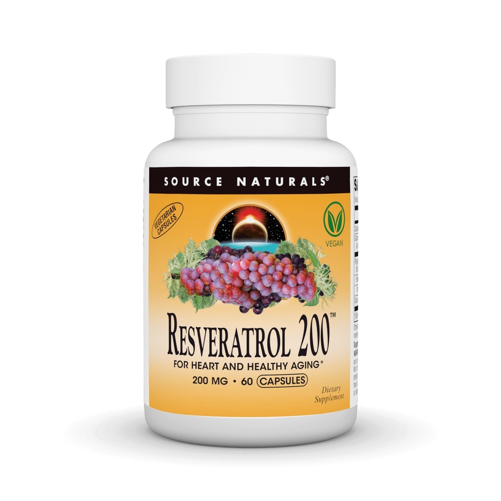 Źródło Naturals Resveratrol, dla serca i zdrowego starzenia * - 200 mg- 60 Kapsułki wegetariańskie