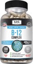 Kaya Naturals B- 12 Complex B- 124; Suplement wielowymiarowy dla kobiet i mężczyzn 124; Energia i metabolizm Booster 124; Suplement witaminy z Biotin, Cholina, Inozytol, Folate i Witamina C - 180