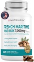 French Maritime Pine Bark Extract 7000mg z 95% Proantocyjanidyn do cyrkulacji, Heart Health, Skóra, Wsparcie kognitywne - 20: 1 Stosunek & 180 Kapsułki wegetariańskie - Non-GMO, Gluten- Free, Wegan- Friendly