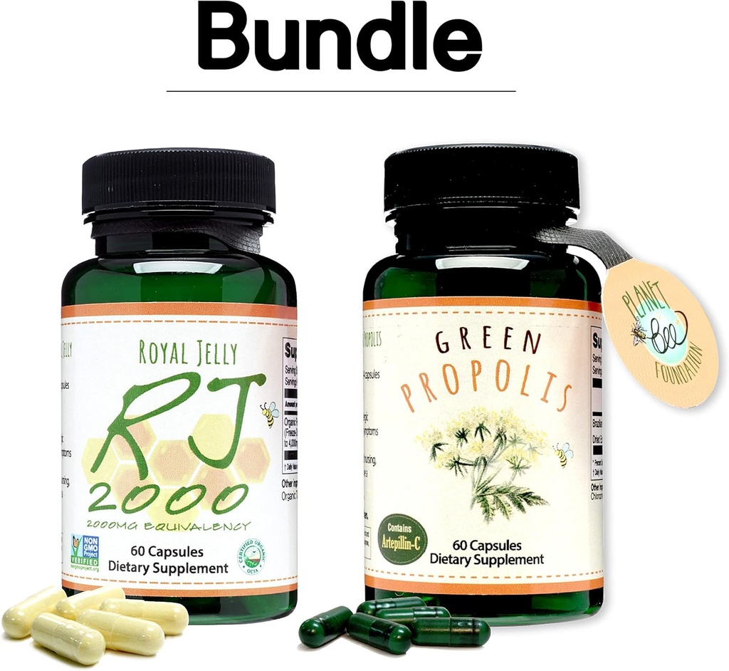Greenbow Royal Jelly 2000mg Equivalency – Non GMO Made with Organic Royal Jelly_60 caps Green Propolis – Genuine Brazilian Green Propolis, Contains Artepillin C_60 caps