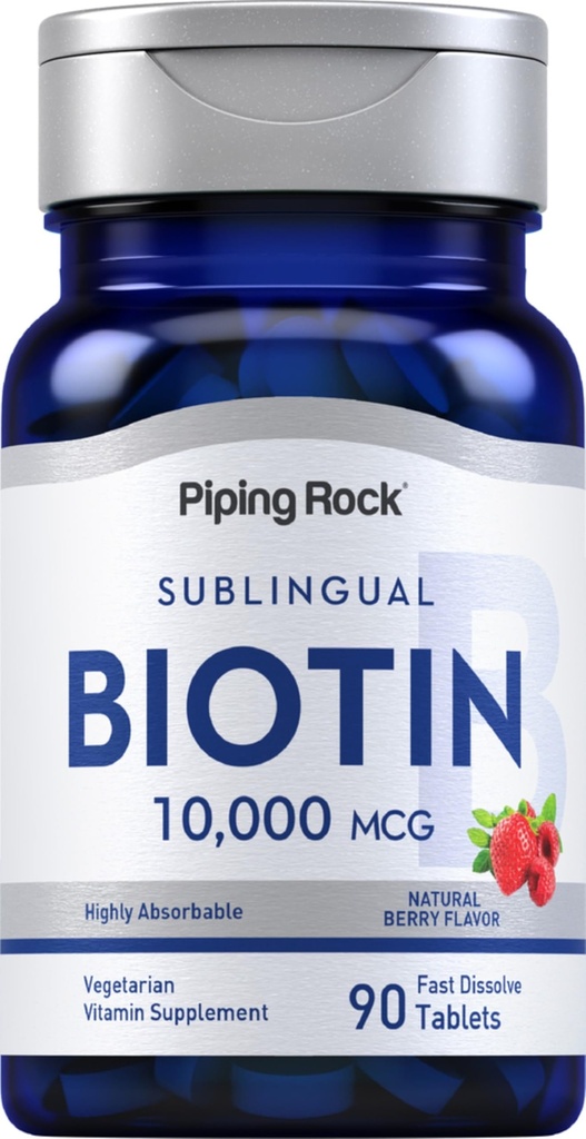 Piping Rock Biotin 10000mcg Szybko rozpuszcza tabletki 124; 90 Hrabia 124; Berry Flavor Podjęzykowe pigułki 124; Max Siła i Wysoka Absorpcja 124; Wegetarianin, Non-GMO, Gluten suplement