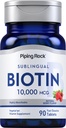 Piping Rock Biotin 10000mcg Szybko rozpuszcza tabletki 124; 90 Hrabia 124; Berry Flavor Podjęzykowe pigułki 124; Max Siła i Wysoka Absorpcja 124; Wegetarianin, Non-GMO, Gluten suplement