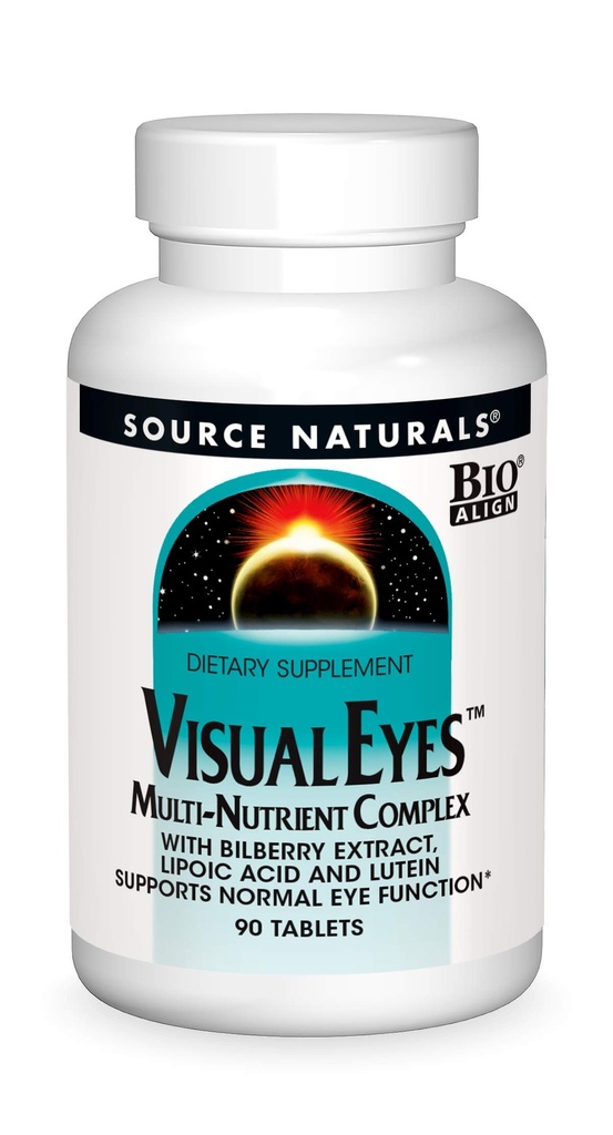 Źródło Naturals Visual Eyes Dietary Supplement - Multi- Nutricent Complex with Bilberry Extract, Lipoic Acid and Lutein - 90 Tablets