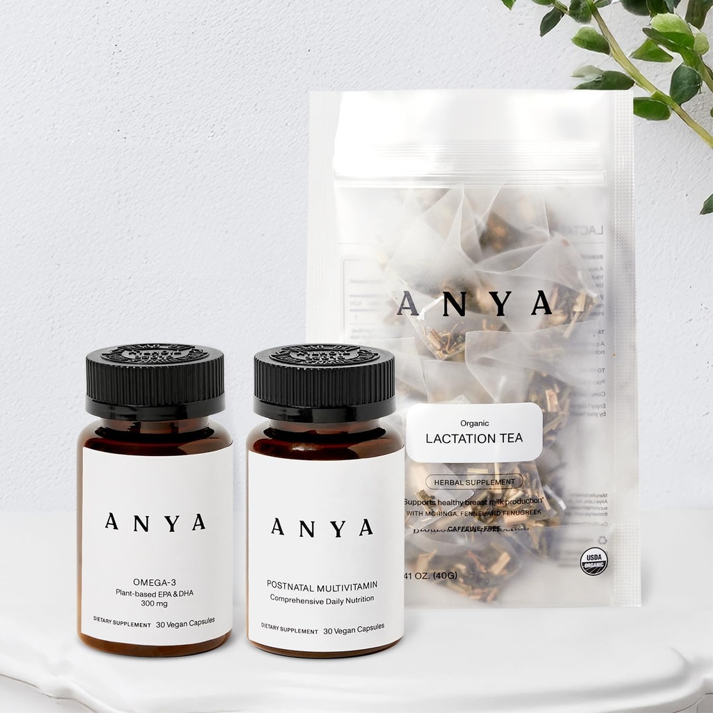 ANYA Multivitamin + Laktacja Tea Bundle Popartum Essentials dla kobiet, Pourodzeniowe suplementy do karmienia piersią