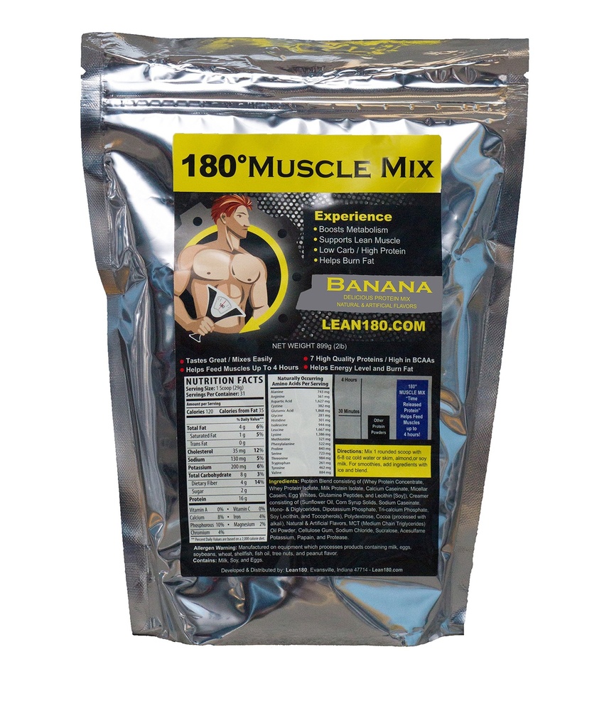 Lean 180 Muscle Mix - Best Tasting Serwatka Protein Shake - Śniadanie, Post Workout, Przekąski - Pomaga Lean Muscle, Boosts Energy - Smakuje świetnie - 31 Shakes - Banana